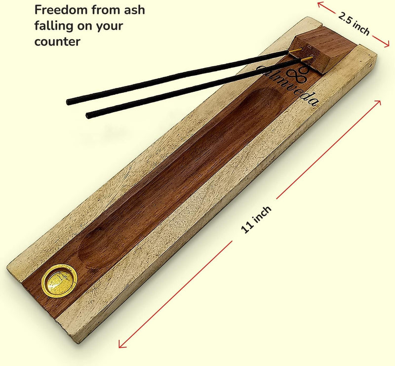 CALMVEDA Agarbatti Stand with Ash Catcher - 100% Sheesham Wood Handmade Incense Holder | Holds 2 Incense Sticks and Cones (11.5 Inch)(Conical)