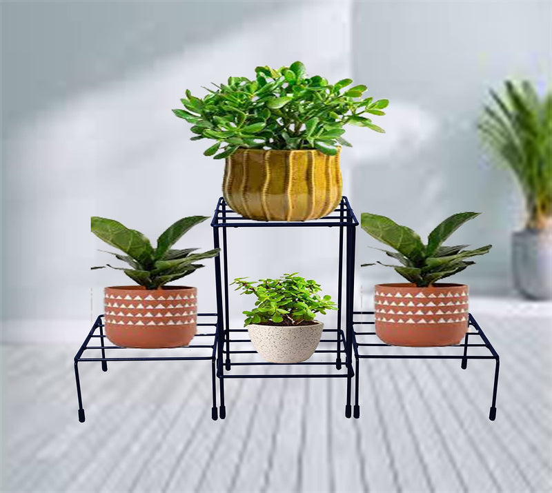 D&V Engineering - Creative In Innovation Metal Plant Stands, Corner Plant Stand Pot Stand, Planter Stand With Rubber Bushes - Black, Pack Of 3