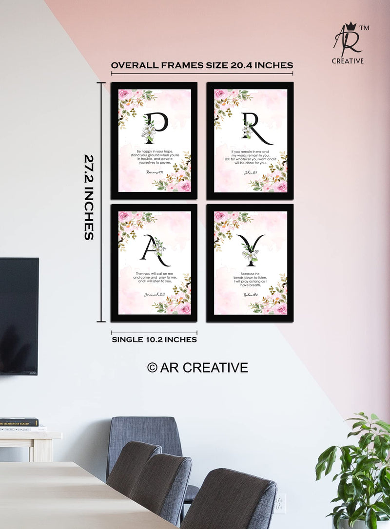 AR Creative Synthetic Pray - Bible Verse Wall Art, Bible Quotes Print With Frame, Home, Office Decor, Bible Quotes Poster (13.6 Inch X 10.2 Inch), Set Of 4