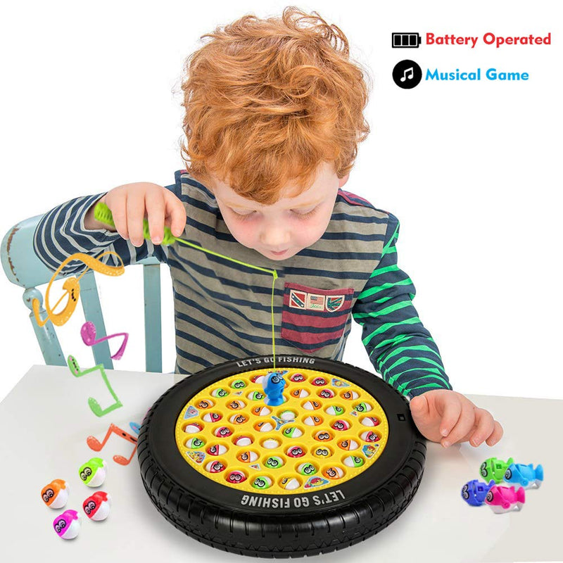 Webby Musical Tyre Fishing Game Toy with 45 Fishes (Multi-Color)