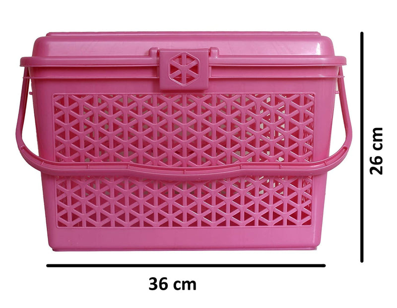 Kuber Industries Plastic Trendy Shopping Storage Basket with Handles - Small Bin (Pink)-KUBMART11092