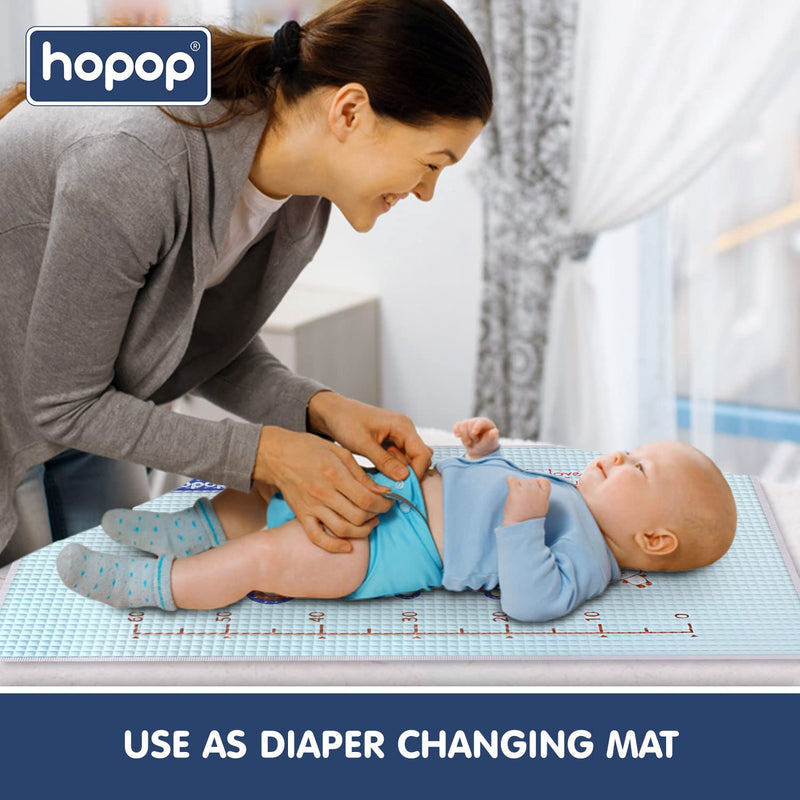 Hopop Air Filled Rubber Mat | Multipurpose Waterproof Mat for Baby Massage or Diaper Change | Size 60x90cms | Train-Blue