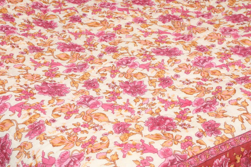 THROW KING Rajasthani Jaipuri Pure Organic Cotton Floral Printed Skin Friendly Single Bed AC Room's Blanket Jaipuri Razai/Rajai/Quilt/Blanket/Dohar (Beige/Pink) (Pack of-2)