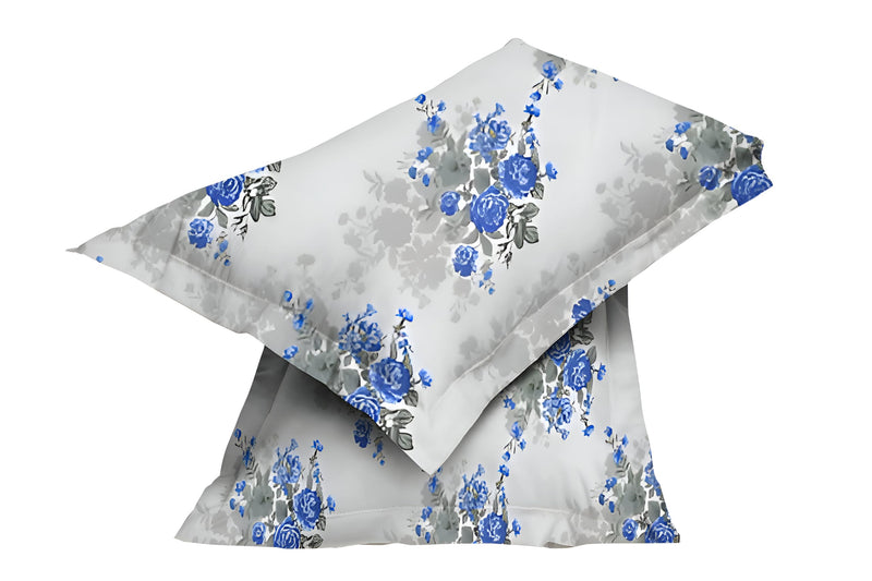 STARNSTYLE Polycotton 220 TC Soft Breathable Wrinklefree Floral Printed Double Bedsheets with 2 Regular Size Pillow Covers White Blue