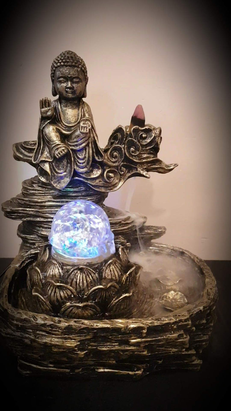 Decorative buckets :Diwali Gifts : diwali decoration items : 2 in 1 Buddha Water Fountain and SCENTED Incense backflow Smoke Fountain : free 5 scented incense cones Diwali Gifts |Diwali Decorations | Buddha Statue | Buddha Smoke Fountain | Buddha Idol Col