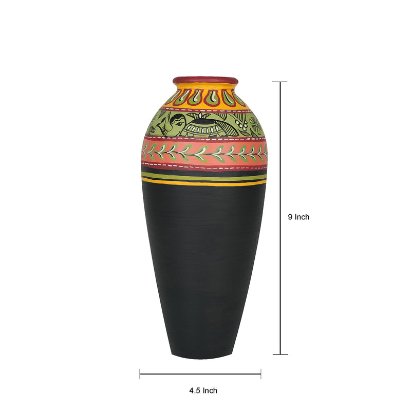 Artysta 'Madhubani Border 9 Inch Black Hand-Painted Terracotta Flower Vases, Terracotta Decorative for Home Earthen Flower Vase Pots for Home