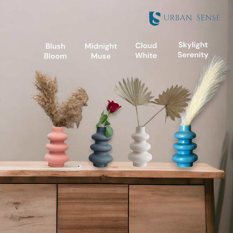 URBAN SENSE™ | Ceramic Wave Vase - Modern Designer Flower Vase for Home Decor - Unique Hollow Vase Design - Ideal Gift for Living Room, Bedroom, and Centerpiece (Blush Bloom)