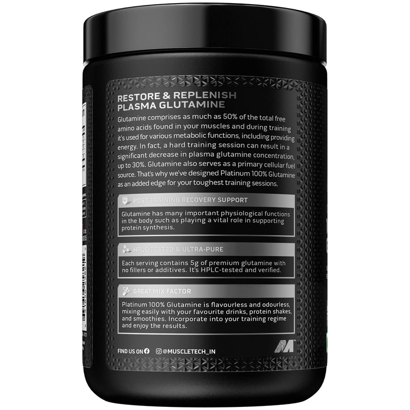 MuscleTech Glutamine Powder Muscletech Platinum Glutamine Powder Post Workout Recovery Drink L-Glutamine Powder For Men & Women Muscle Recovery Unflavored (50 Servings)