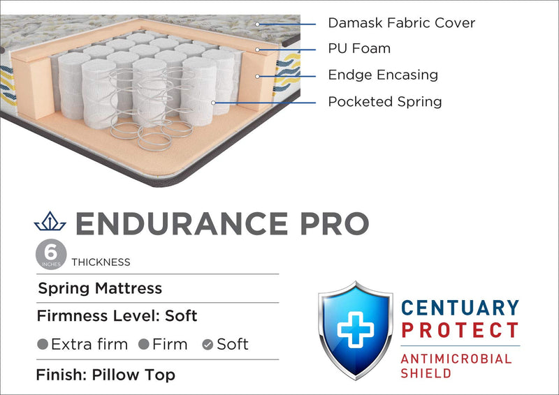 Centuary Endurance Pro – Pocketed Spring Mattress (75x36x6)