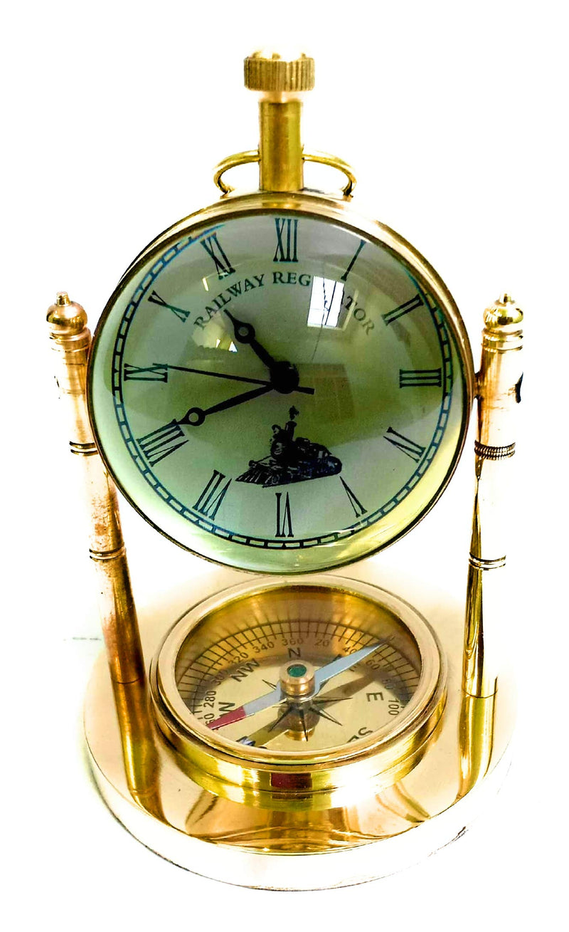 Antique Gifts Brass Desk Clock (clock:2 inch, Multicolour)