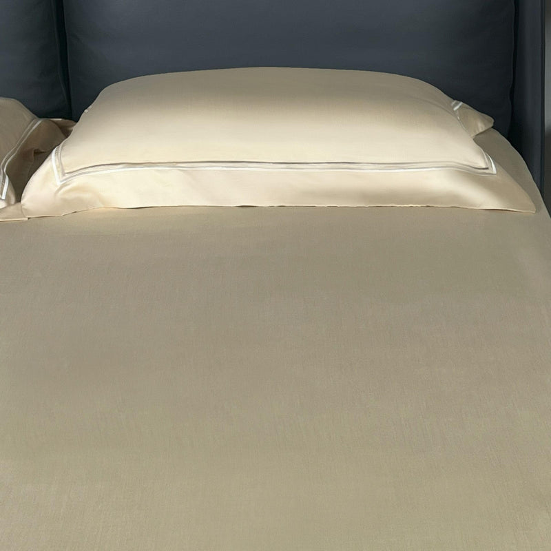 Erba Luxury Satin King Size Bedsheet (275x275cm) and Pillow Cover(50x70cm) Set, 100% Tencel, King Size, Oat Colour, Set of 3, Embroidered Pillow Covers.