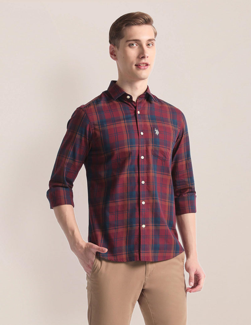 U.S. POLO ASSN. Men's Checkered Regular Fit Shirt (USSHT2004_Maroon