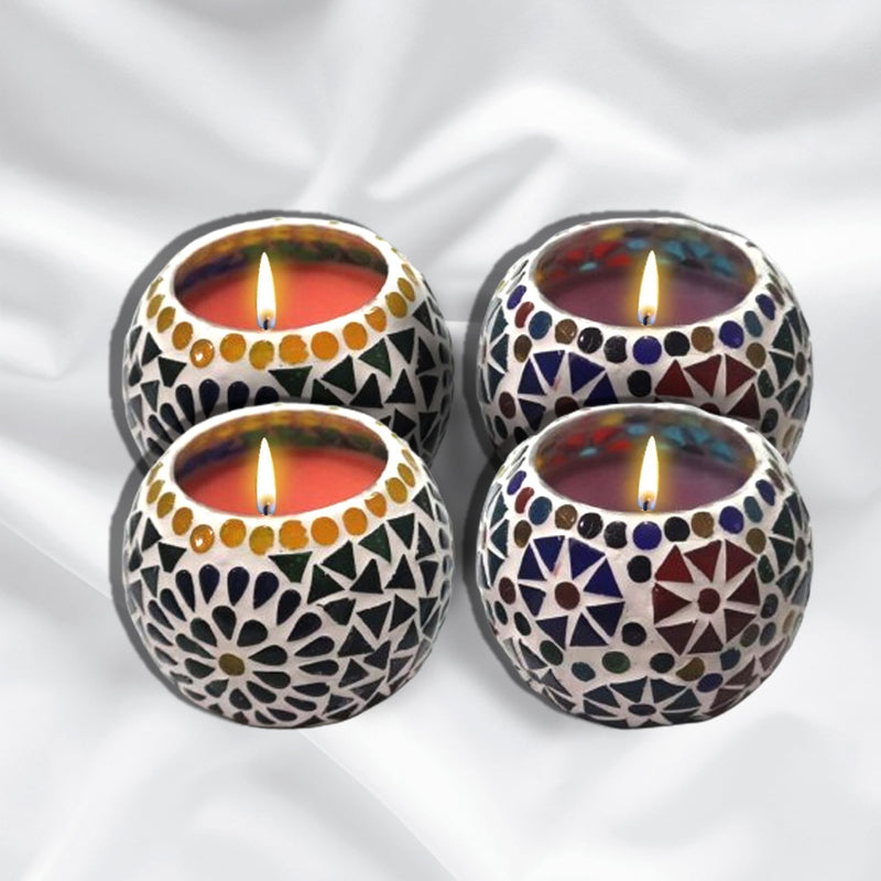 TAHA VENTURES Scented Mosaic Candle| Decorative Candle |Home Décor|Gift for Friends|Festival|SOYA Wax |380 Grams Each Set of 2