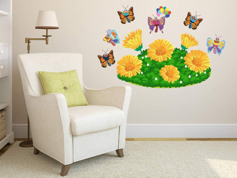 Tuffuk Flowers and Butterfly Large Vinyl Wallstickers for Home Decorations (80 cm x 50 cm)5TZ101