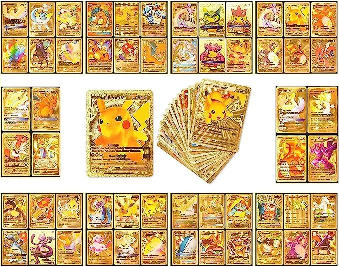 PARTISH Playing Cards l 55 PCS Gold Foil Card Assorted Cards TCG Deck Box - V Series Cards Vmax GX Rare Golden Cards and Common-Rare Mystery Card…