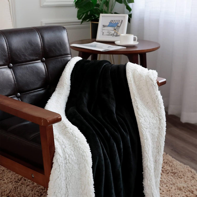 CottonFry Plush Sherpa Fleece Throw Blanket for Couch Sofa with Velvet Goli (Black, 60X80)