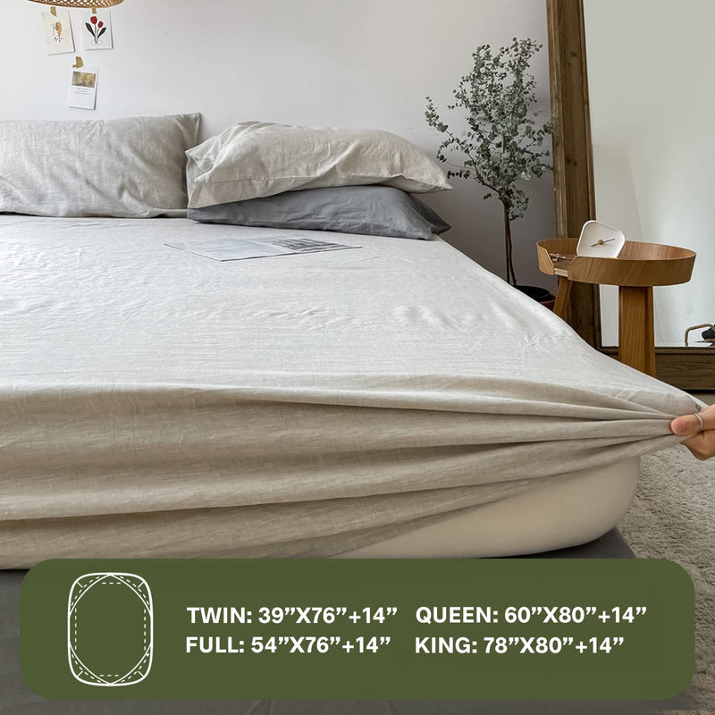 Simple&Opulence 100% Linen Fitted Sheet with 14 Inch Deep Pocket Stone Washed (Linen, King)