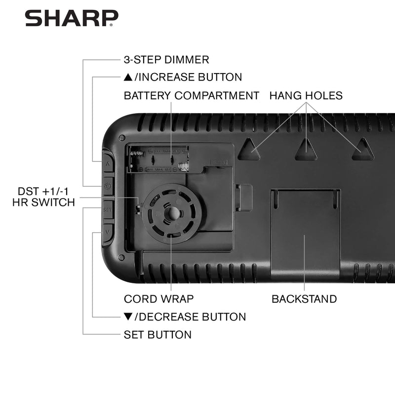 SHARP Large Oversized Screen LED Clock with Indoor and Outdoor Temperature with Outdoor Sensor, with Date and Day of Week ââ‚¬â€œ 14 inch Clock with 4 inch Digits