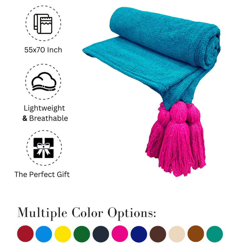 Fashion Throw chenille Sofa Throw, Throws For Sofa And Couch, Sofa Throws For 3 Seater (Size : 130X165 Cm) (Turquoise Pink)