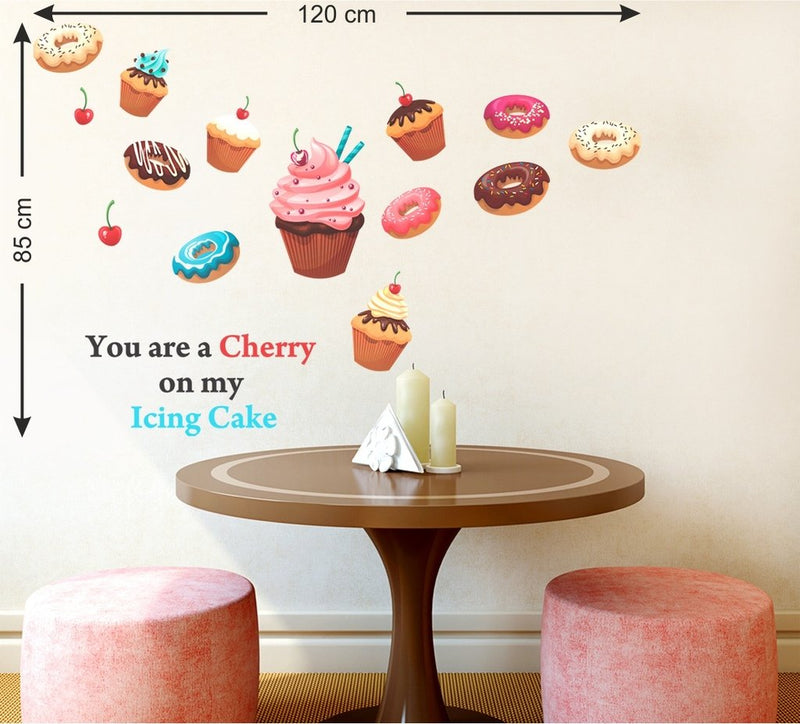 Wallstick ' Icing Cake and Donuts ' Wall Sticker (Vinyl, 85 cm x 120 cm, Multicolor)