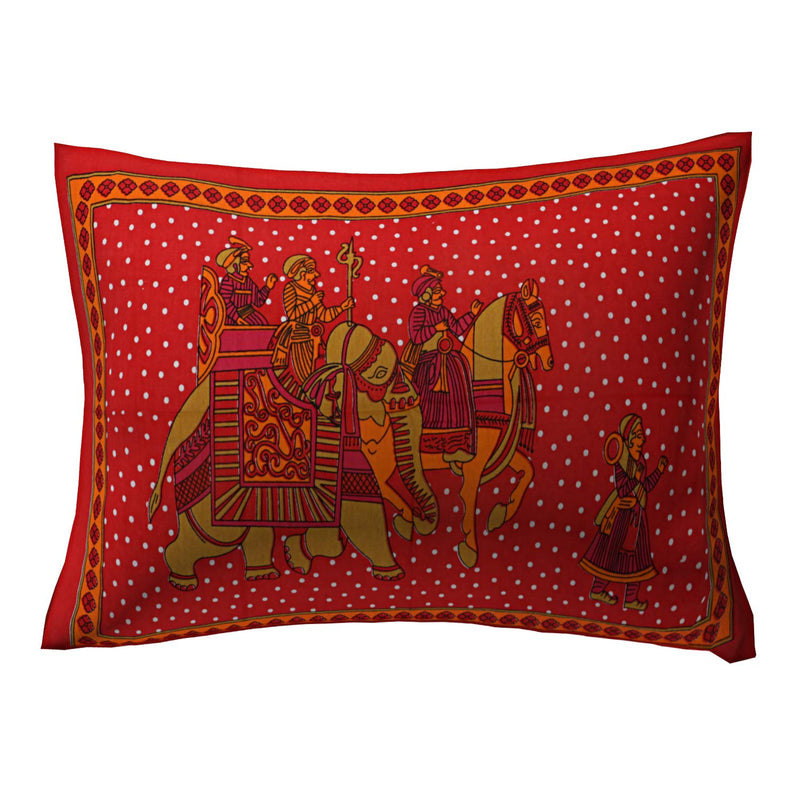 UNIBLISS 100% Cotton Rajasthani Jaipuri Traditional Single Bed Sheet with One Pillow Cover (Single, Red, Floral, 150 cm x 200 cm)