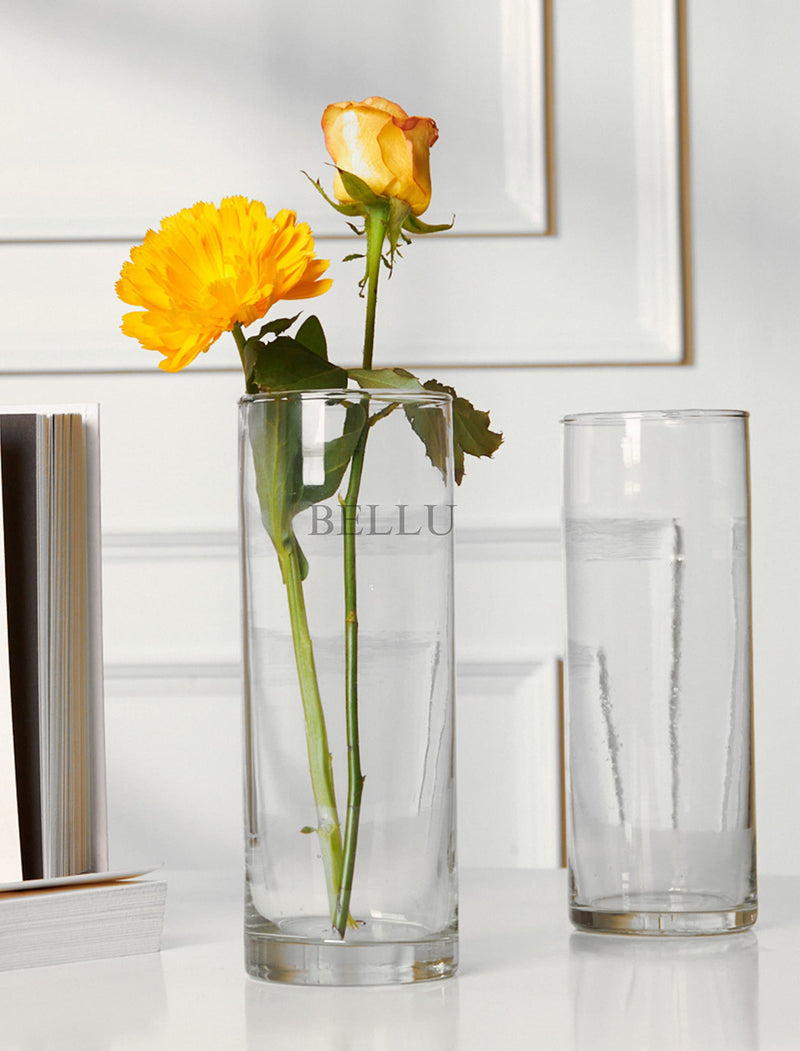 BELLU Glass Cylinder Vases 8.5 Inch Tall - Multi-use: Pillar Candle, Floating Candles Holders or Flower Vase – Perfect as a Wedding Centerpieces Pack of 1(Clear)