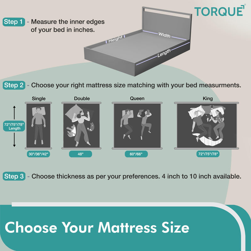 Torque Mattress | Dual Comfort with Hard & Soft High Density Foam, Mattress Double Bed, Foam Mattress, 8-Inch Bed Mattress | 7 Years Warranty | (78x60x8 Inches, Queen Size)