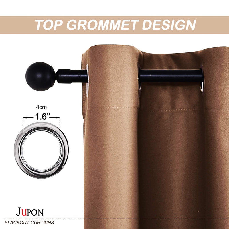 JUPON Room Darkening Polyester Blackout Curtain with 3 Layers Weaving Technology Solid Grommet Pattern, Pack of 2 Piece (W - 45inch X 96inch -L) Mocha