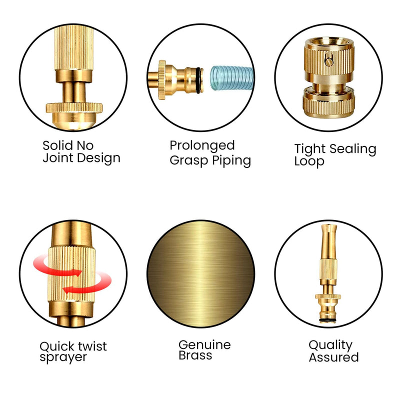 Brass Water Spray Nozzle Suitable for 1/2" Hose Pipe Adjustable Brass Spray Nozzle Water Pressure Booster Brass Nozzle Water Spray Gun for Car Wash Bike Gardening Pets Home Window & Plants Washing (Brass Nozzle)