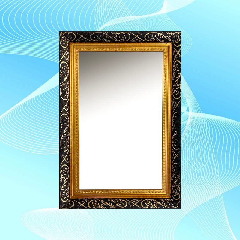 DJ ARTS Frames Glass Mirror Long Glass Wood Rectangular Wall Hanging Wall Mount Mirror 16 x 20 Inches (16x20 Brown Golden)