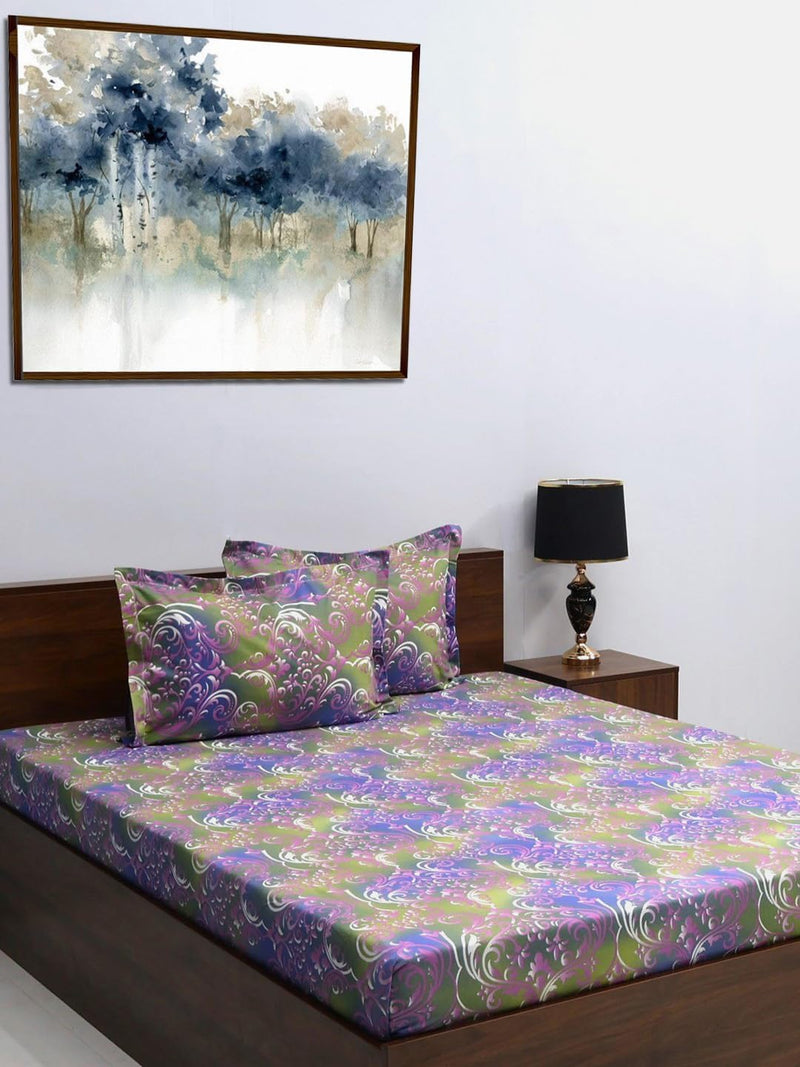 Bombay Dyeing Double Bedsheet Cotton 144 TC Premium Bedsheet & 2 Pillow Covers | Double | 224 X 254 Cms | Fade Less Colors | 2003 - Purple