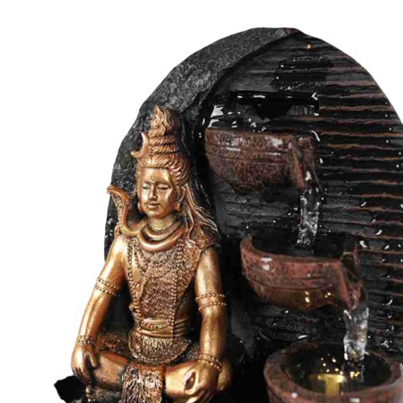 VIVARS Polyresin Lord Shiva Water Fountain with LED Light - Ideal for Home, Office, Bedroom, and Gifting