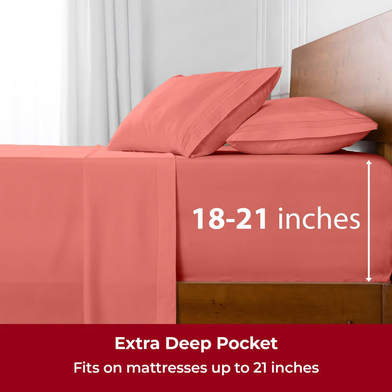 Mellanni Extra Deep Pocket California King Sheets - Iconic Collection Bedding Sheets & Pillowcases - Hotel Luxury, Ultra Soft, Cooling Bed Sheets - Extra Deep Pocket up to 21" - 4 PC (Cal King, Coral)