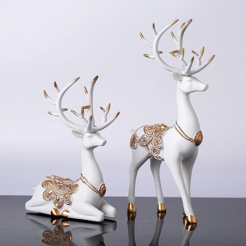 Xtore Creative Resin Golden and White Reindeer Sculptures | Beautiful Home Decor | Lifts up Energy of Your Room (Pack of 2, White)