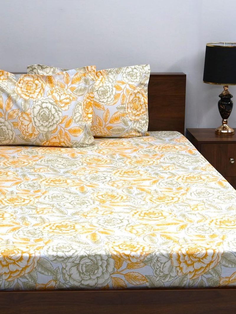 Bombay Dyeing King Size Bedsheet,144 Thread Count, Size: 274cm x 274cm,100% Cotton, with 2 Pillow Covers, 7498 (King, Yellow)