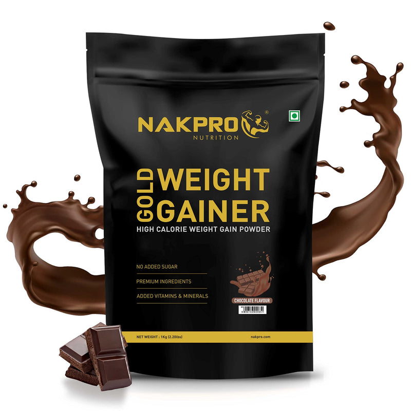 NAKPRO GOLD WEIGHT GAINER| 1 Kg Chocolate Flavour (10 Servings)|High Carbs & Calorie|12g Protein, 80g Carbs|Added Vitamins, Minerals & Digestive Enzymes |Easy Mixing, Digesting Powder for Men & Women