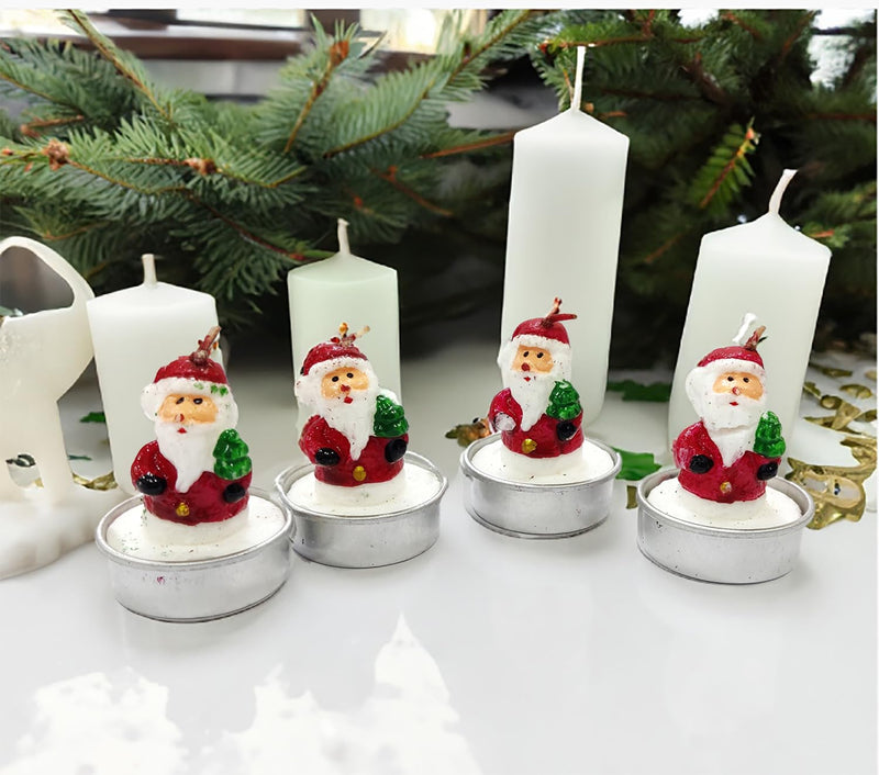 BITONA® 12 Piece Miniature Christmas Tea Light Candle Set Handmade Figures Santa Claus, for Christmas Home Decorations (12 Piece Box)