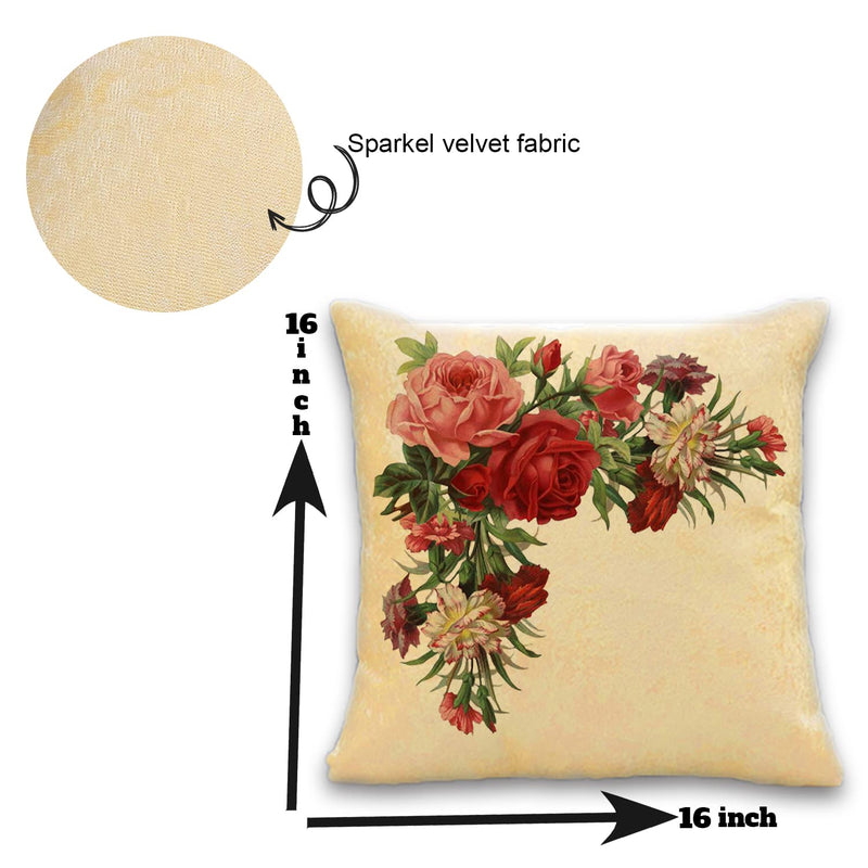 AWANI TRENDS Cushion Cover | Sofa Cushion Cover | Sofa, Living Room, Office Diwali Decoration | Flower Printed Sparkle Velvet Sofa Cushion Cover (16x16 inch, Pack of 5) - Cream Color,100 Threadcount