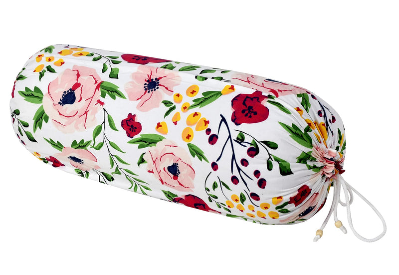 Kuber Industries Flower Printed Cotton Bolster Cover|Ideal 16x32 Inch Size|Soft & Smooth Cotton|Deewan Round Pillow Cover|Pack of 2 (White & Pink)-44KM0129