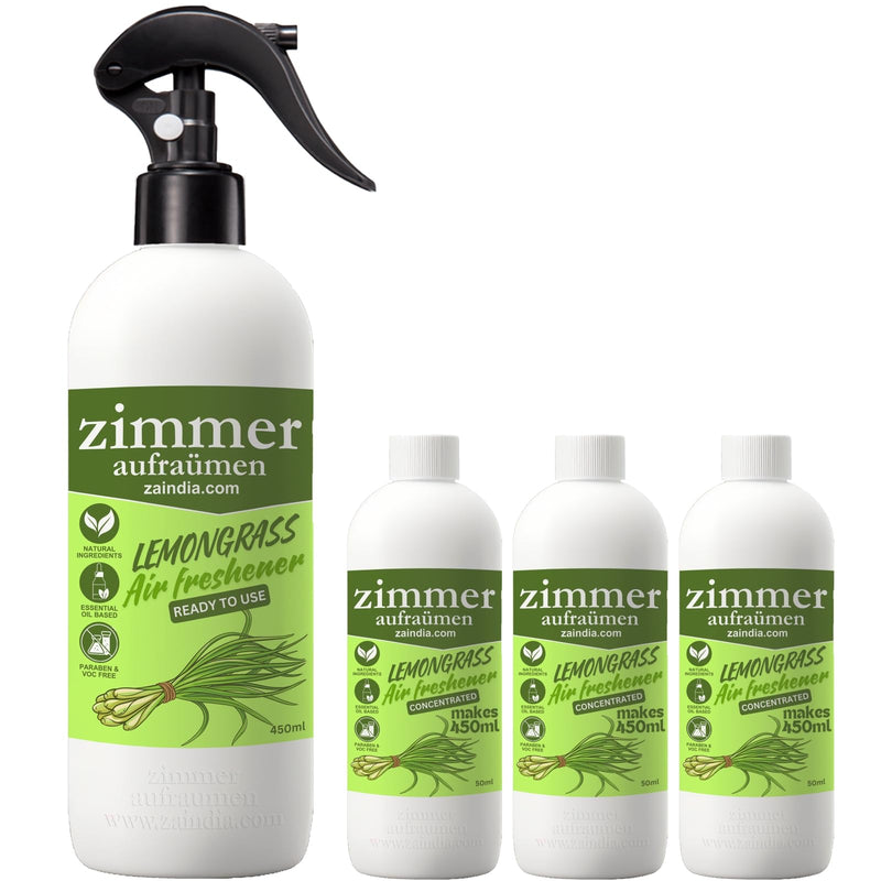 Zimmer Aufraumen- Room Air Freashener, Lemongrass, (Ready Spray) - 450 ML + 3 Concentrates for making 3X450 ML Room Freshener