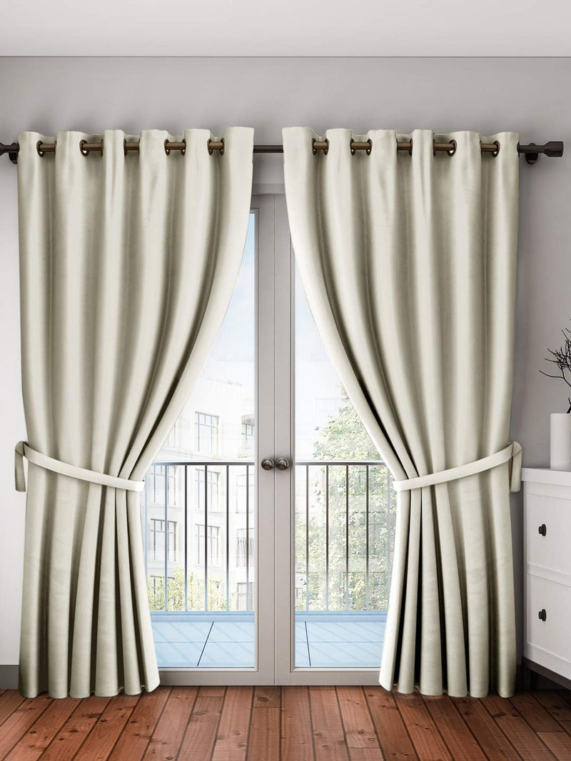 Home Sizzler Polyester Solid Door Curtain, Long Door - 9 Feet, Cream, Pack of 2