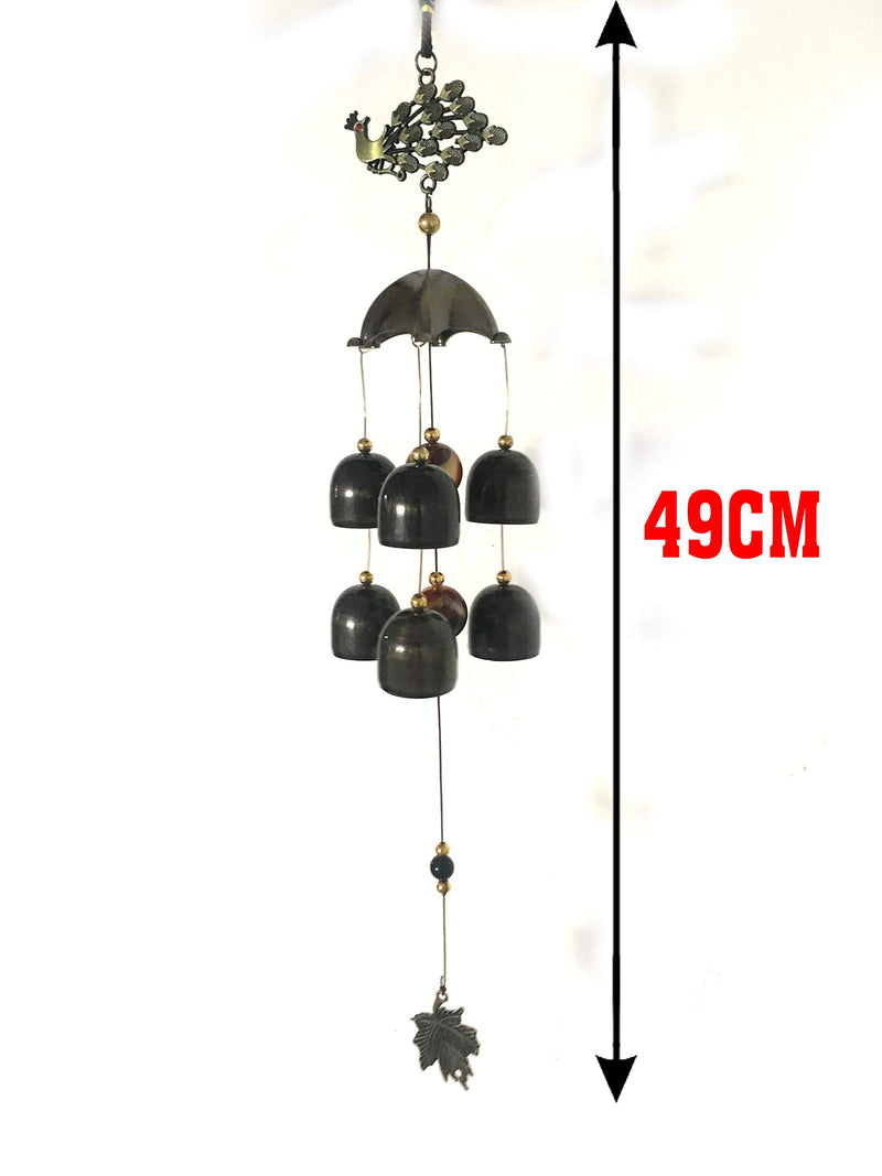 CrazyCrafts Metal Wind Chimes for Home Balcony Garden Positive Energy, Home Decor Hanging Long Brass Bells Gifts for Loved Ones 6 Bells Black Metal