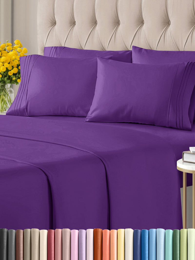 California King Size Sheet Set - 6 Piece Set - Hotel Luxury Bed Sheets - Extra Soft - Deep Pockets - Easy Fit - Cooling Sheets - Wrinkle Free - Purple Plum Bed Sheets - Cali Kings Sheets - 6 PC