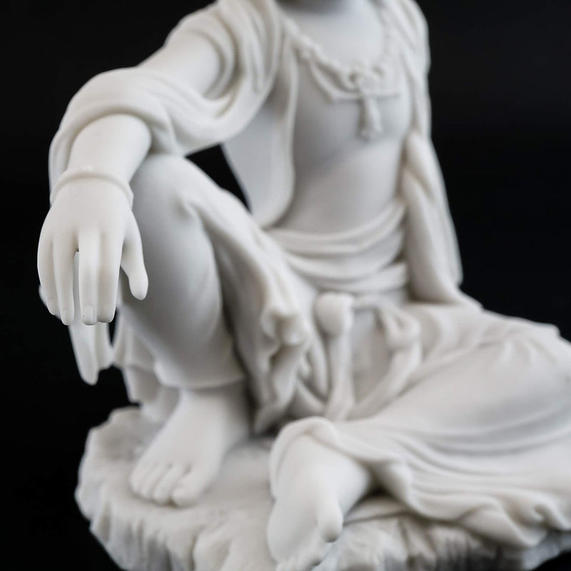 Top Collection Water & Moon Quan Yin Royal Ease Pose Statue- Buddhist Kwan Yin Goddess of Compassion and Mercy Sculpture in White Marble Finish - 7.25-Inch Collectible Figurine