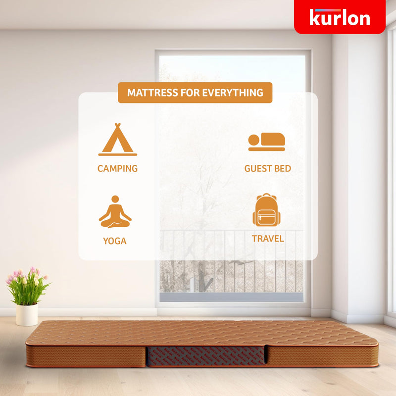 Kurlon Aaram Mattress | Tri-Fold Mattress | Travel Mattress | Medium-Firm Support | Rubberized Natural Coir | Compact & Easy Storage | Double Size | 72x48x4 | 3 Yrs Warranty