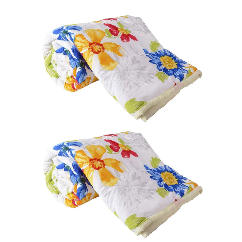 AQRATE Soft Check Print Design Poly Cotton Reversible Single Bed AC Dohar, Blanket for boy or Girl (Multicolour) - Set of 2 (Sunflower)