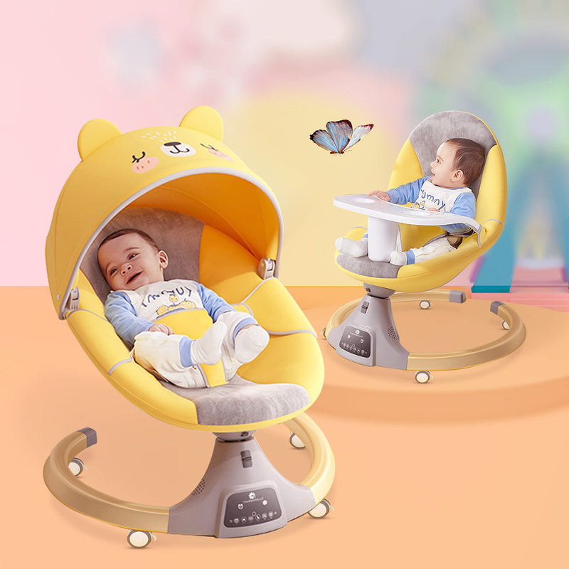 StarAndDaisy Baby Swing Rocker, Calming Infants Through Soft Swing Motion, Bluetooth Enabled Music and Remote Control (Grey) (Yellow)