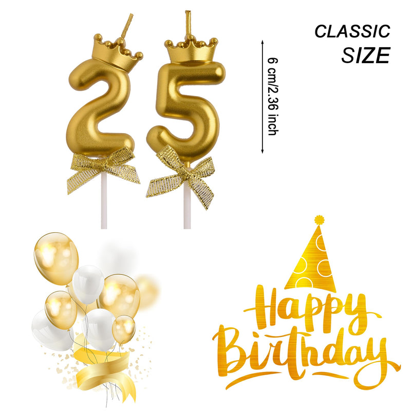 AOOLADA 25th 52nd Birthday Candles, Gold 52 25 Year Old Cake Topper Number Birthday Candles, Happy Birthday Party Decorations Gifts for Women Men