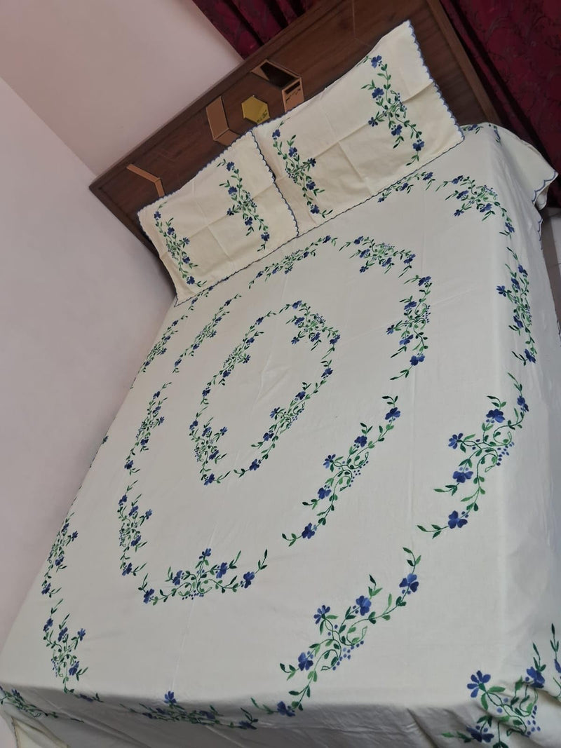 Nice Things Handwork Embroidery Bedsheets 200 Thread Count, Light Color 02