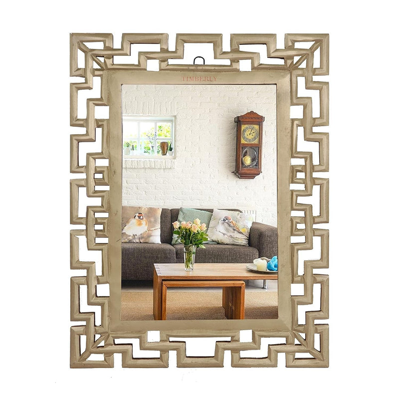 VAS Collection Home Wall Mirror, Wall Hanging Mirror Wooden Frame,Rectangular Wood Carving Mirror Frame for Living Room and Bedroom